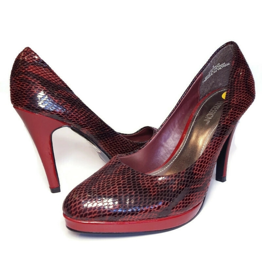 Expression Snakeskin Pointed Toe High Heel Shoes Red Womens Size 6